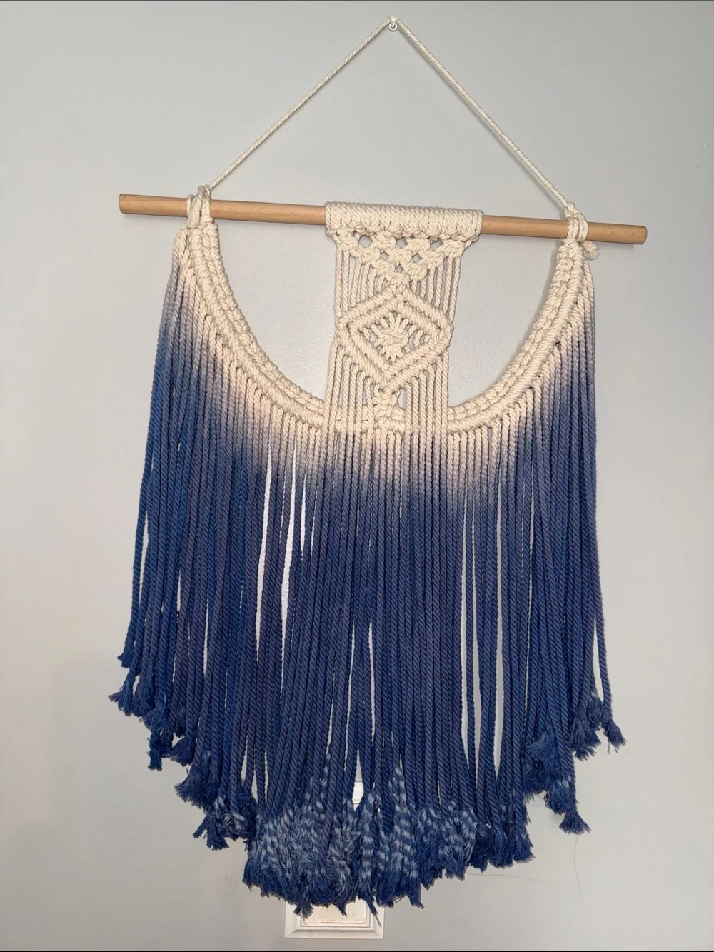 Handmade Macramé Wall Hanging in Cream and Navy